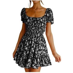 Women's Black and White Floral Print Mini Dress Size XX Large